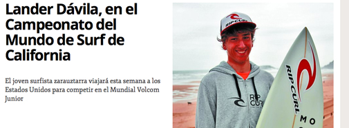 Lander Dávila, en el Campeonato del Mundo de Surf de California